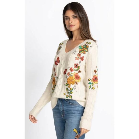 Johnny Was Wonder Years Cable Knit Embroidered Sweater Wool Cashmere Small - Picture 3 of 11